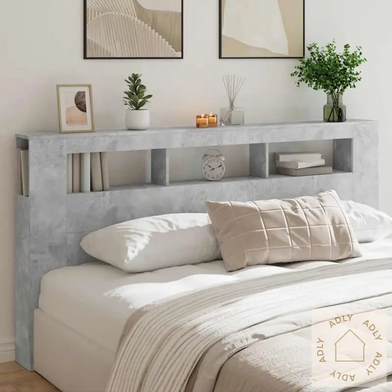 Sengegavl Med Led Betonggrå 200X18,5X103,5 Cm Konstruert Tre