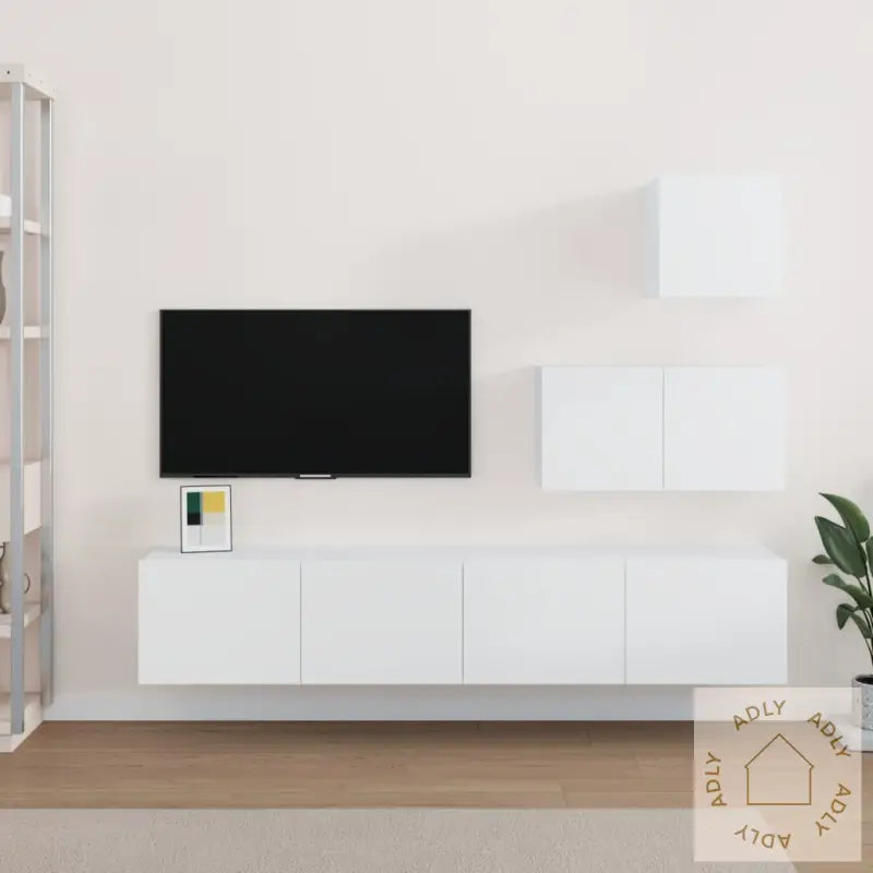 Tv-Skapsett 4 Deler Hvit Konstruert Tre