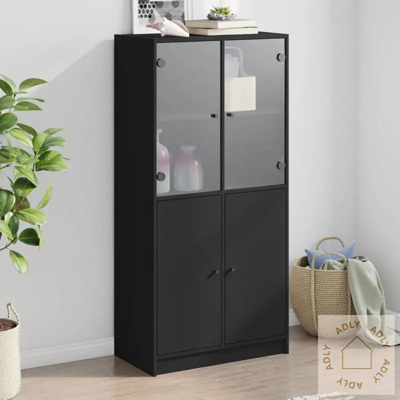 Highboard Med Dører Svart 68X37X142 Cm Konstruert Tre