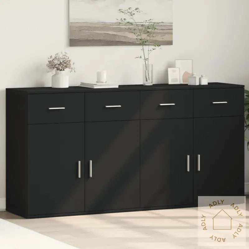 Skjenker 2 Stk Svart 79X38X80 Cm Konstruert Tre