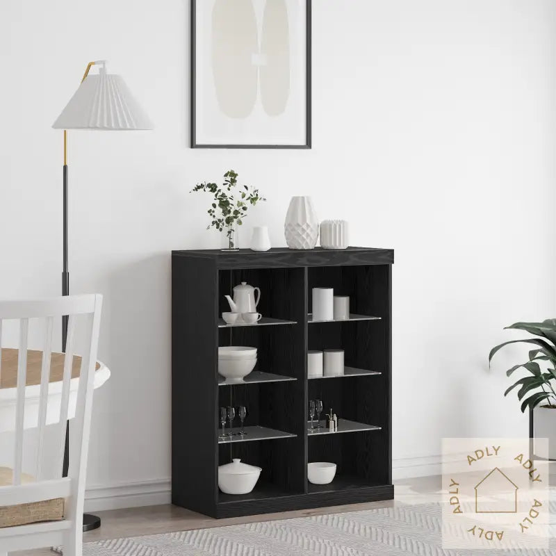 Sideboard Med Led-Lamper Svart Eik 41X37X100 Cm