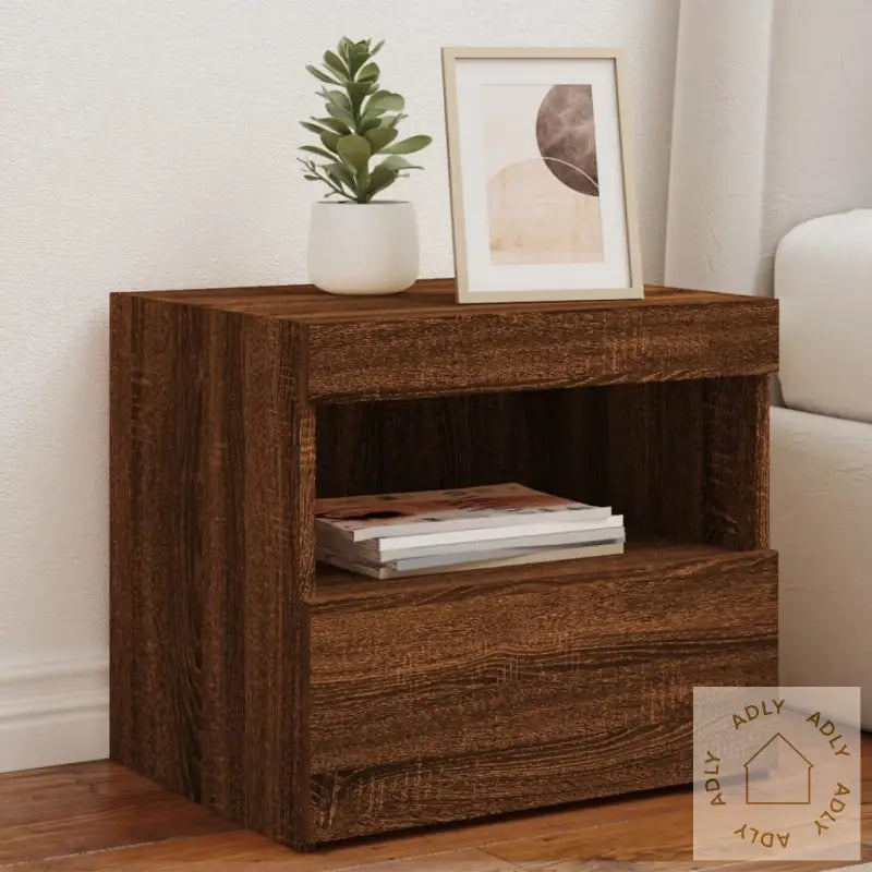 Nattbord Med Led Brun Eik 50X40X45 Cm