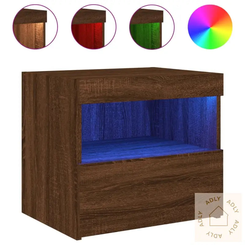 Nattbord Med Led Brun Eik 50X40X45 Cm