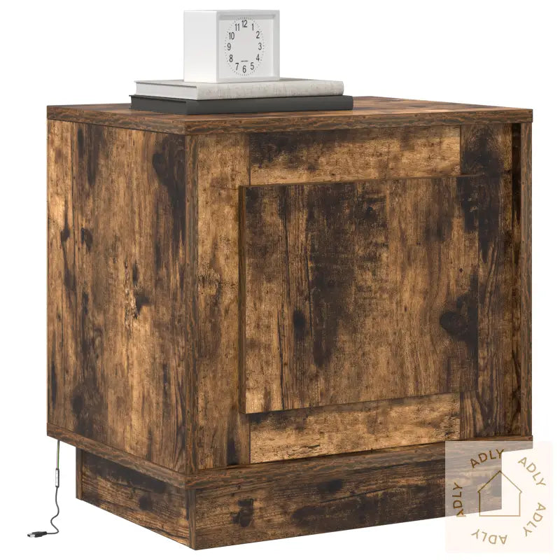 Nattbord Med Led-Lamper Røkt Eik 44X34,5X45 Cm