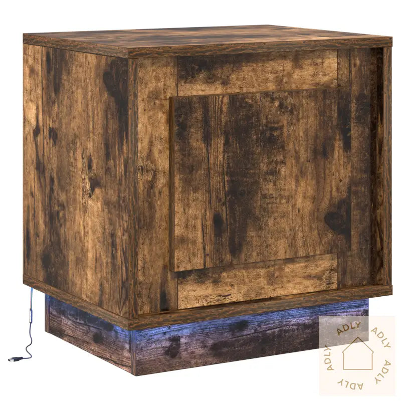 Nattbord Med Led-Lamper Røkt Eik 44X34,5X45 Cm