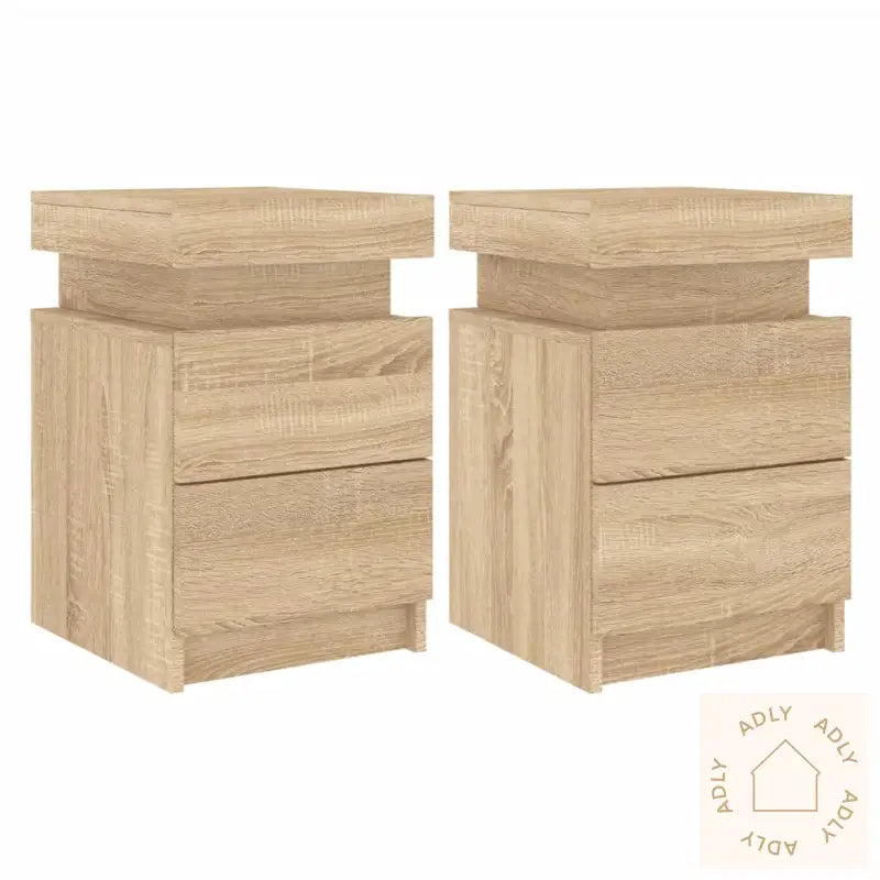 Nattbord Med Led 2 Stk Sonoma Eik 35X39X55 Cm