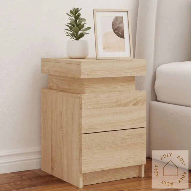 Nattbord Med Led 2 Stk Sonoma Eik 35X39X55 Cm