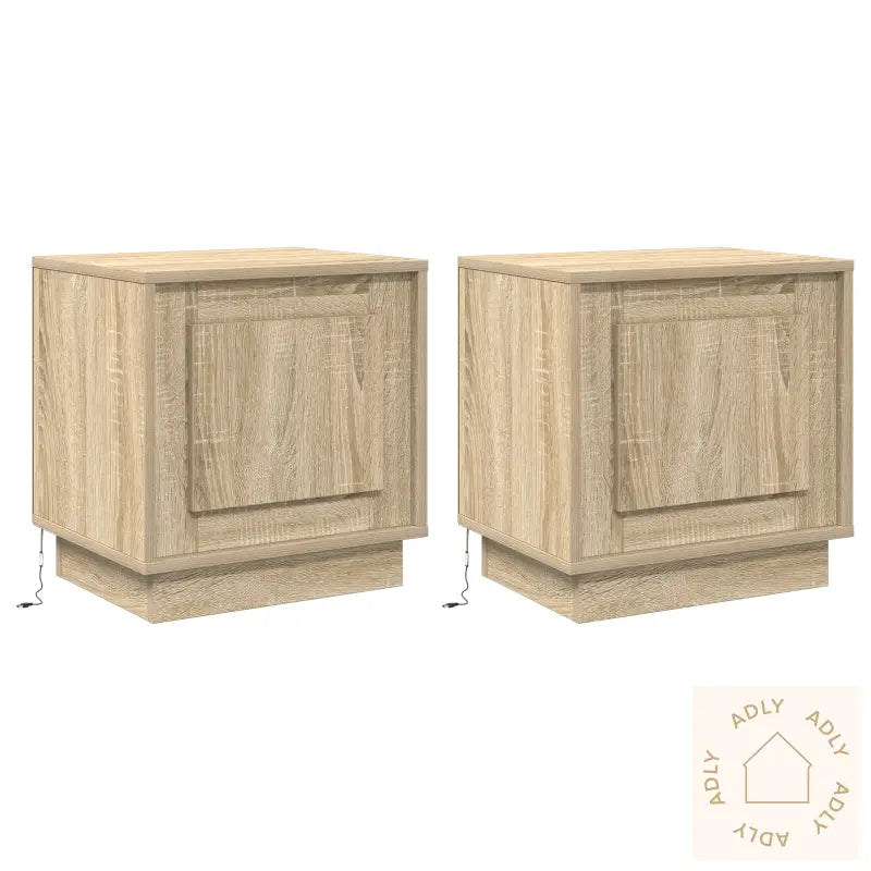 Nattbord Med Led-Lamper 2 Stk Sonoma Eik 44X34,5X45 Cm