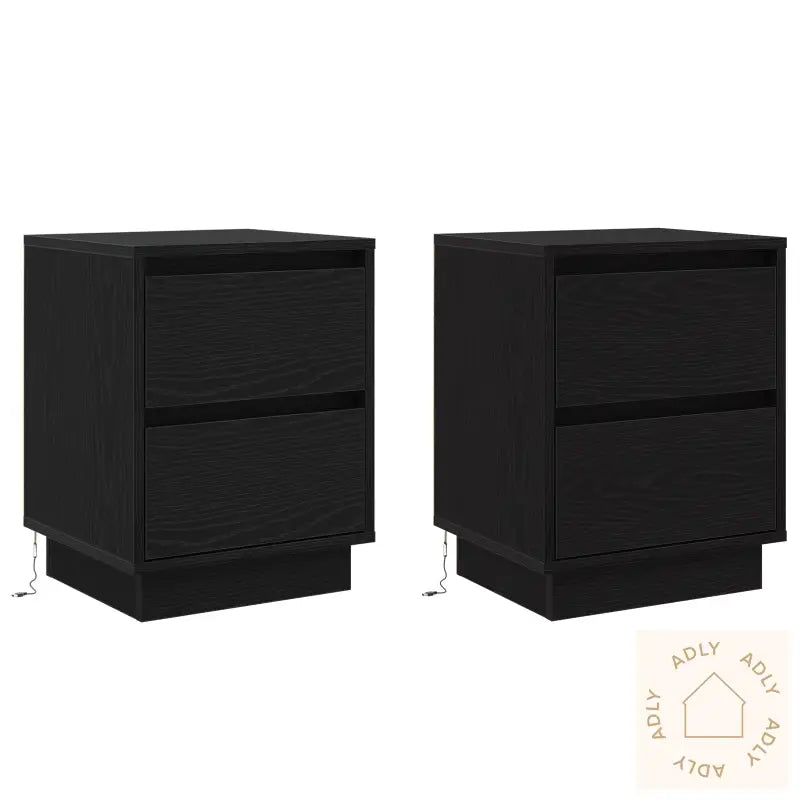 Sengebord Med Led Lys 2 Stk Svart 39X34,5X50 Cm