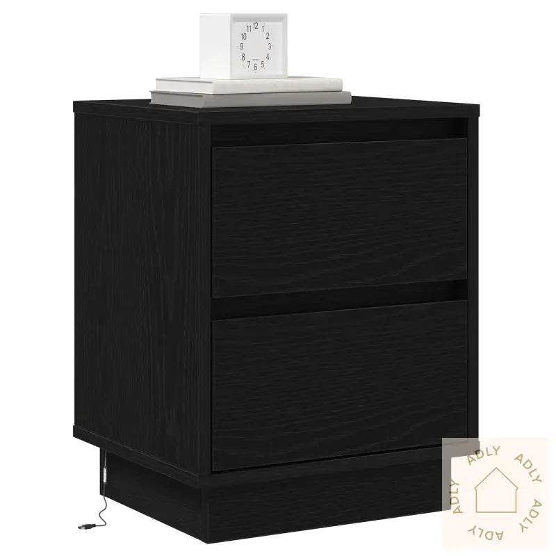 Sengebord Med Led Lys 2 Stk Svart 39X34,5X50 Cm