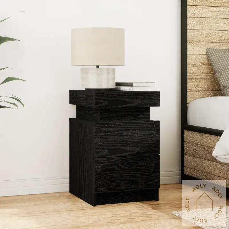 Nattbord Med Led Lys Svart Eik 35X39X55 Cm