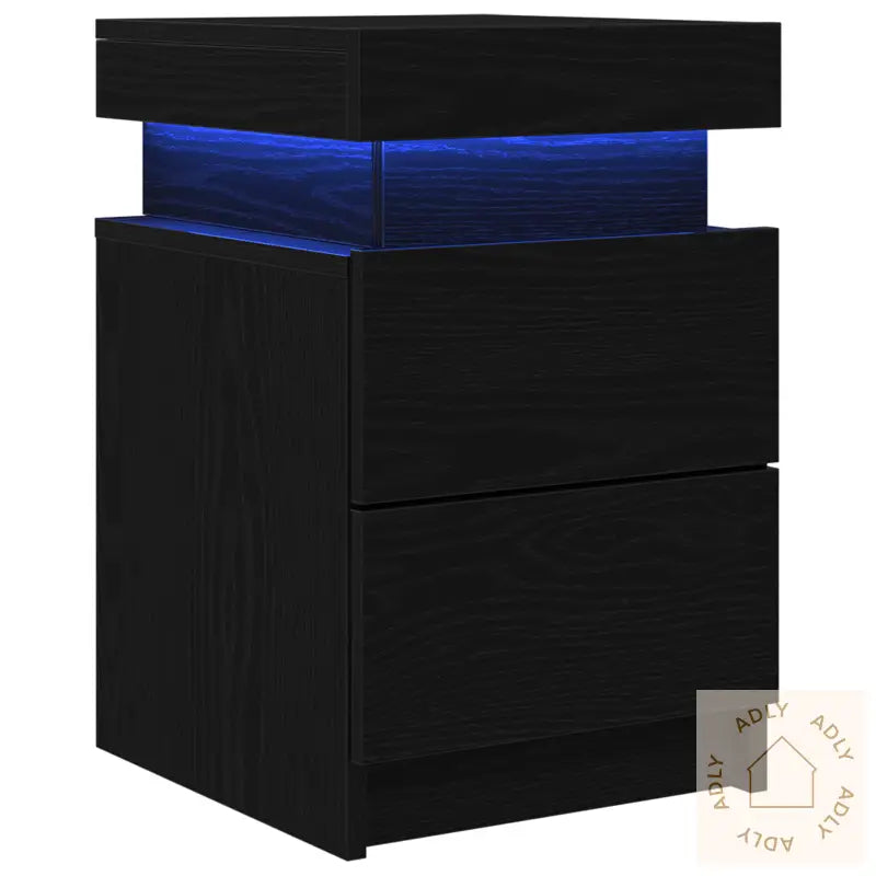 Nattbord Med Led Lys Svart Eik 35X39X55 Cm