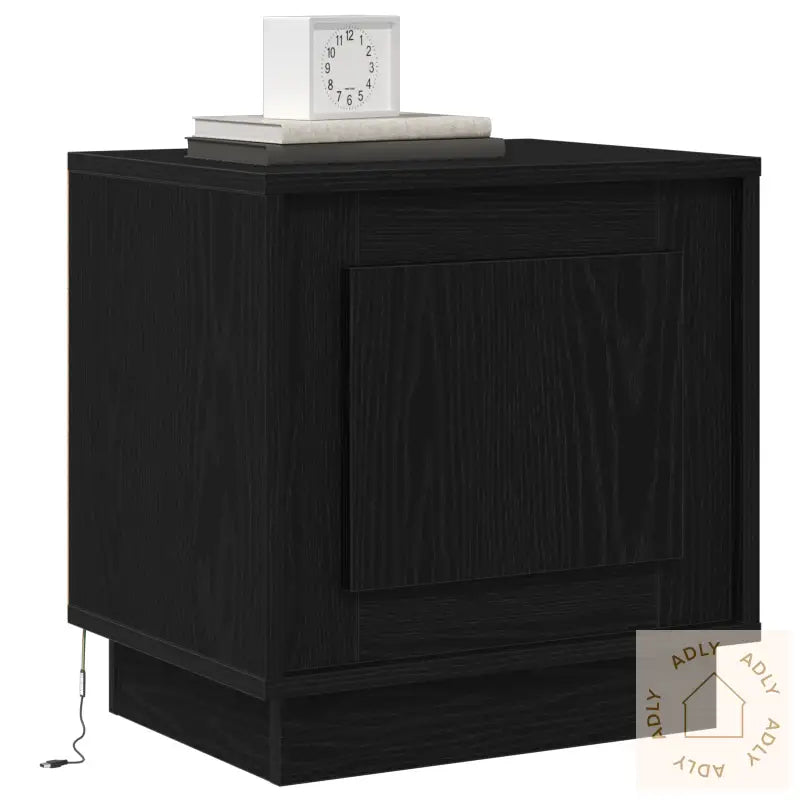 Nattbord Med Led-Lamper Svart Eik 44X34,5X45 Cm