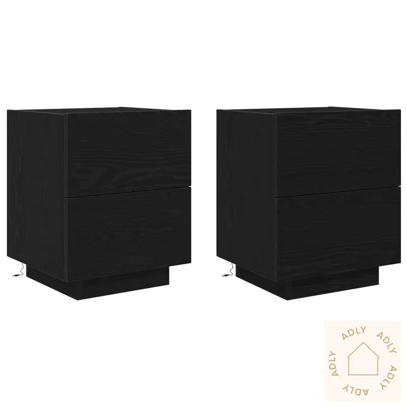 Nattbord Med Led Lys 2 Stk Svart Eik 45X40X55 Cm
