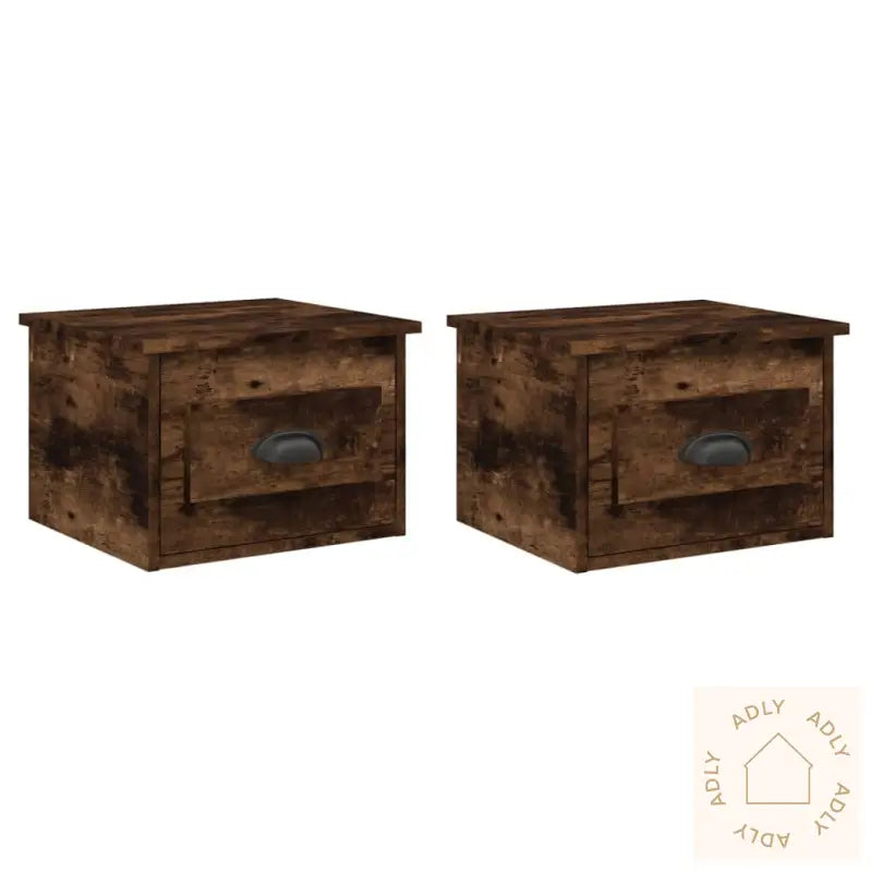 Veggmonterte Nattbord 2 Stk Røkt Eik 41,5X36X28 Cm