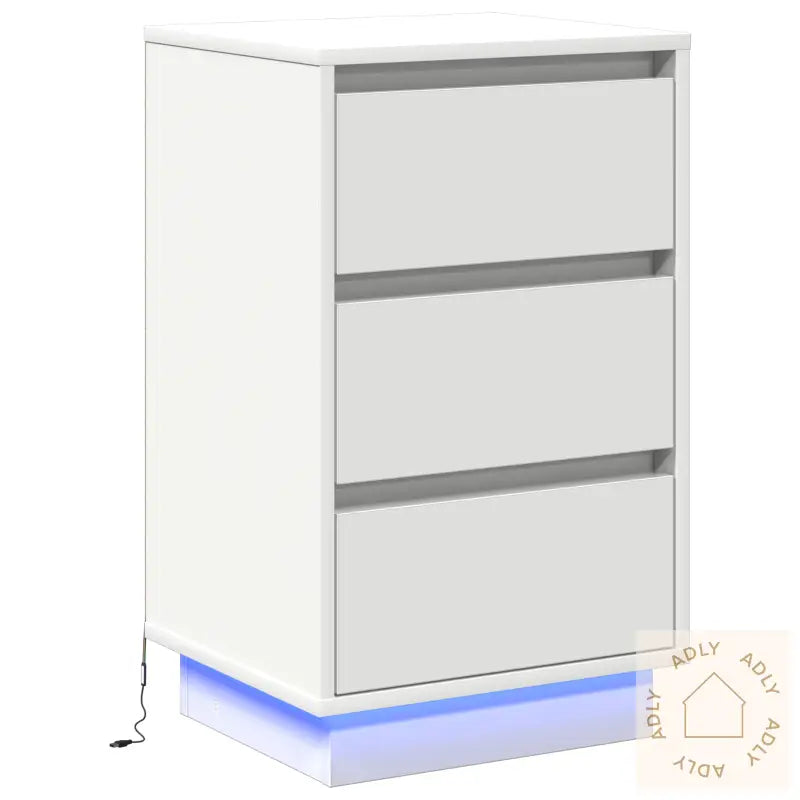 Nattbord Med Led Hvit 39X34.5X65 Cm Konstruert Tre