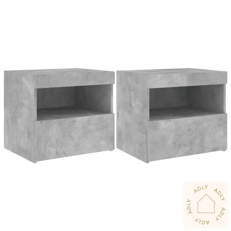 Nattbord Med Led 2 Stk Betonggrå 50X40X45 Cm