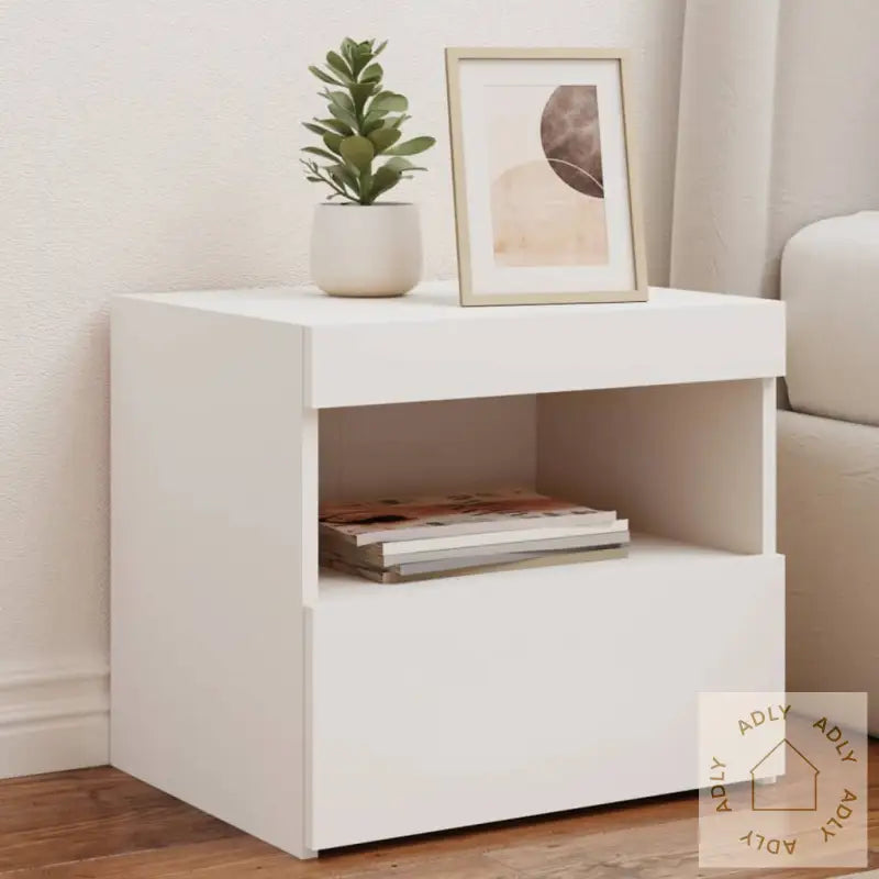 Nattbord Med Led 2 Stk Hvit 50X40X45 Cm