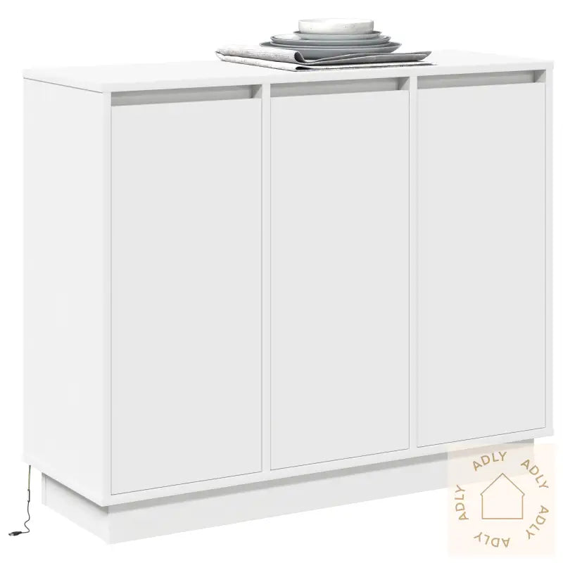 Sideboard Med Led Hvit 90X32X75 Cm Laget Av Tre