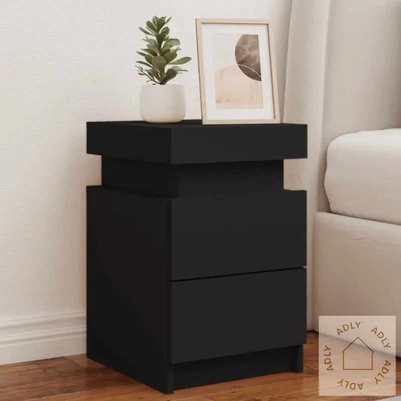 Nattbord Med Led 2 Stk Svart 35X39X55 Cm