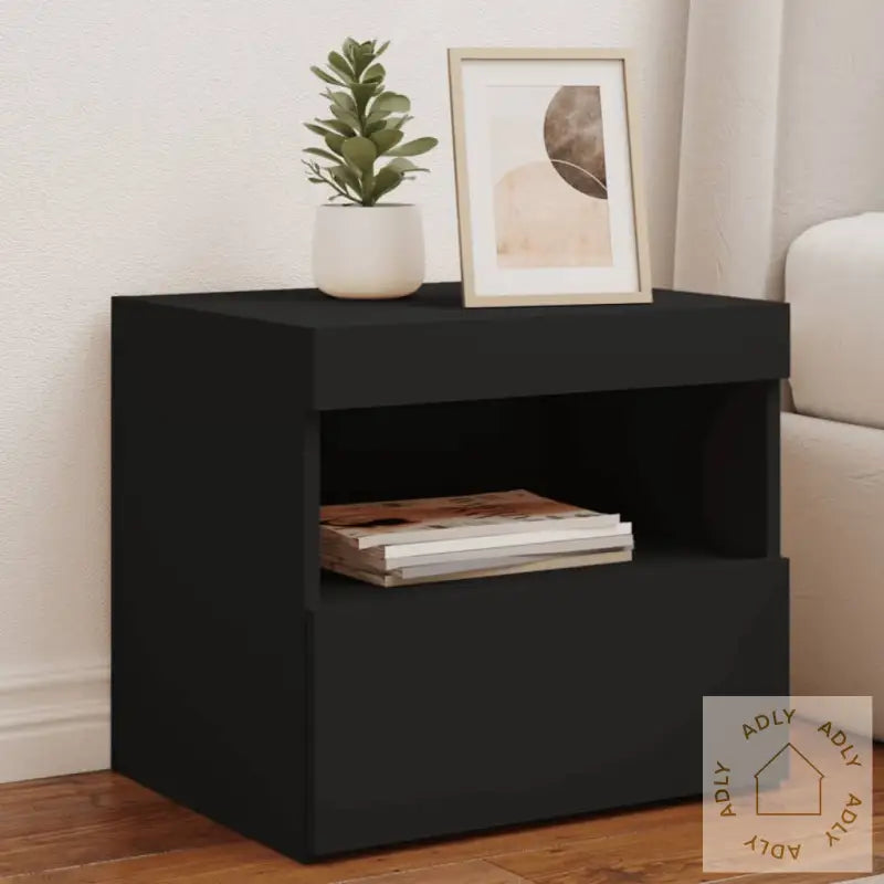 Nattbord Med Led Svart 50X40X45 Cm
