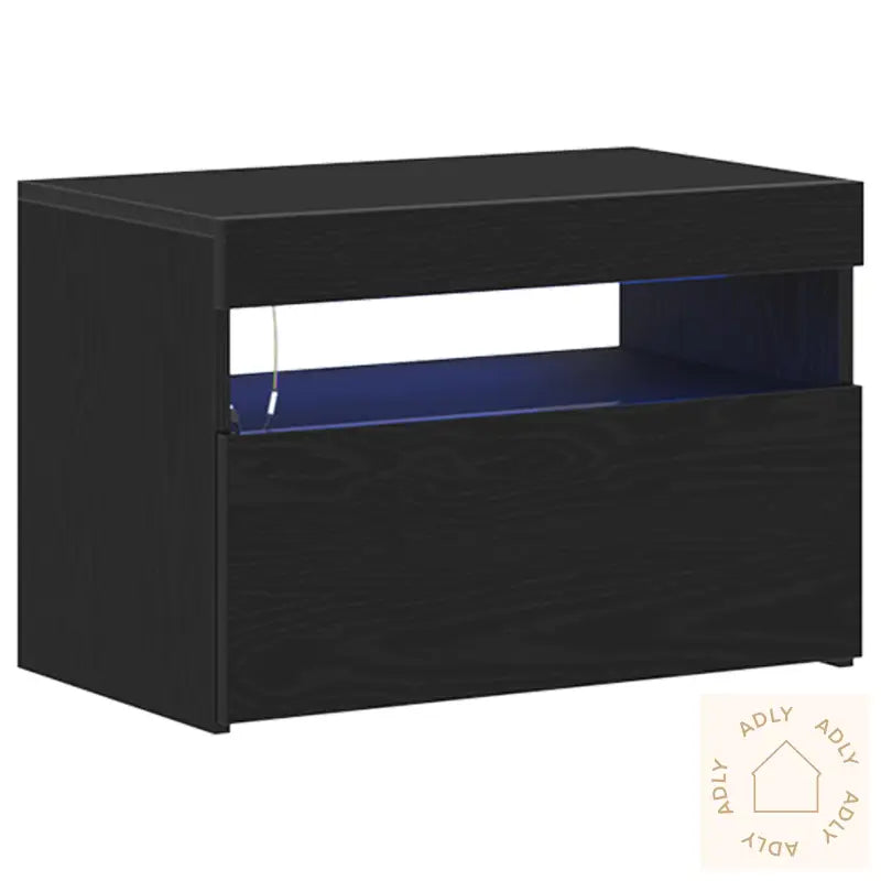 Nattbord Med Led-Lys Svart Eik 60X35X40 Cm Ingeniørt Tre