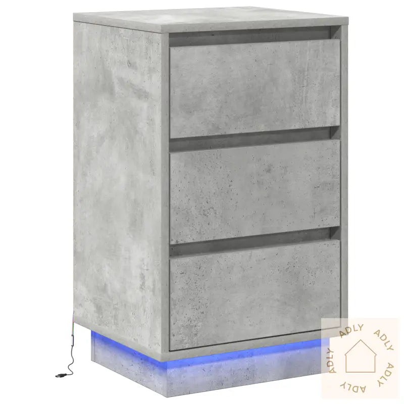 Nattbord Med Led Betonggrå 39X34.5X65 Cm Konstruert Tre