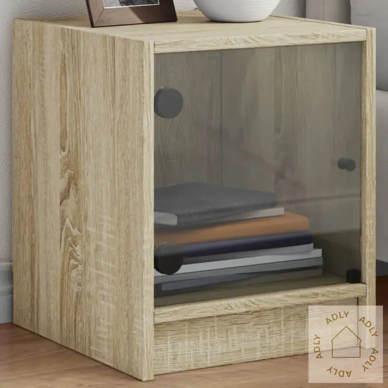 Nattbord Med Glassdører 2 Stk Sonoma Eik 35X37X42 Cm