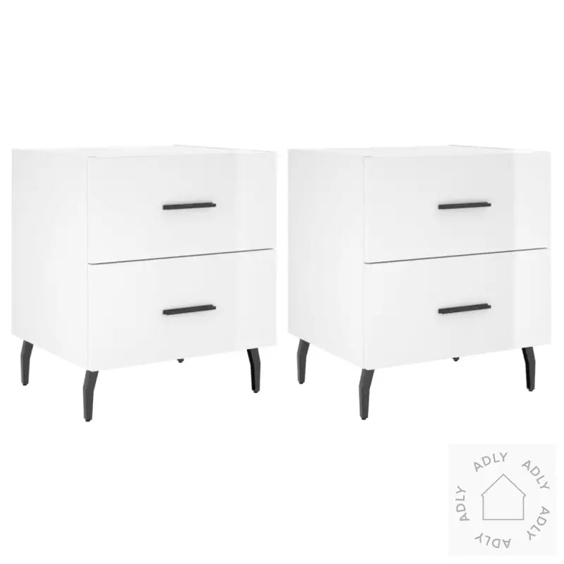 Nattbord 2 Stk Høyglans Hvit 40X35X47,5 Cm Konstruert Tre