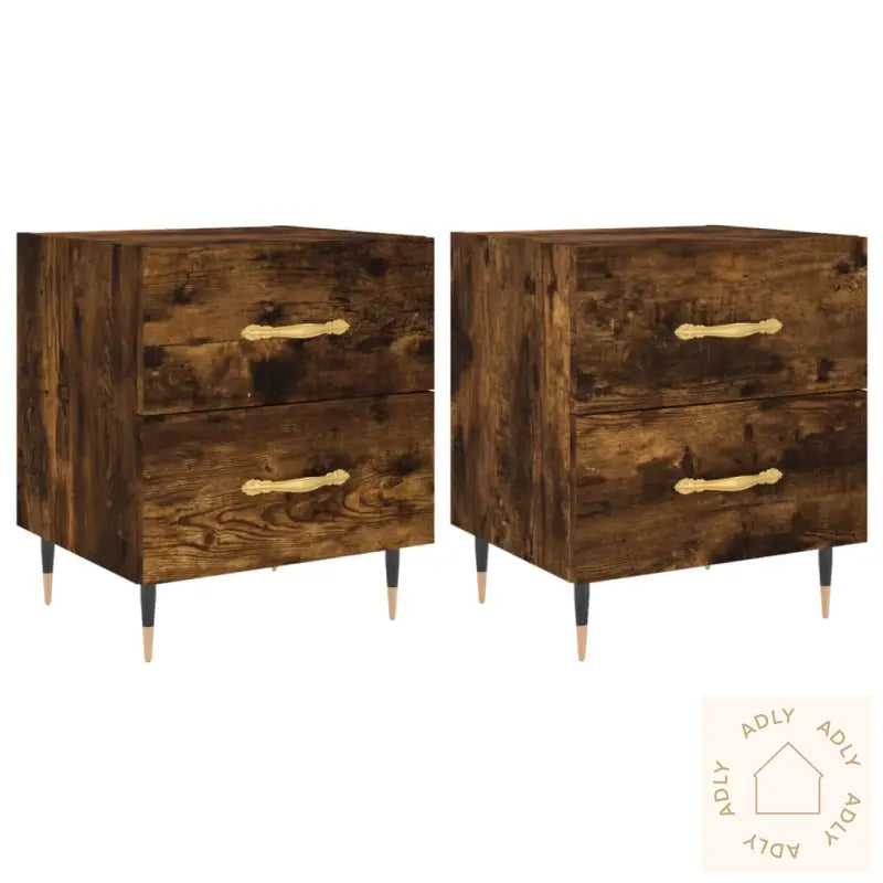 Nattbord 2 Stk Røkt Eik 40X35X47,5 Cm Konstruert Tre