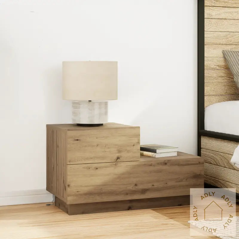 Nattbord Med Led-Lys I Artisansk Eik 100X36X49 Cm