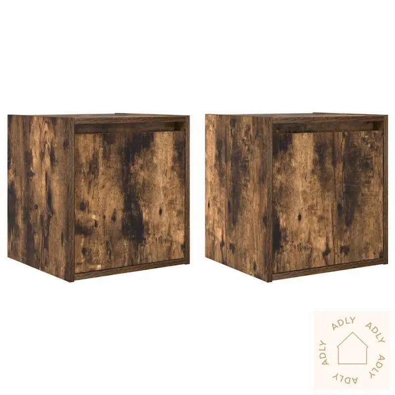 Veggmonterte Nattbord 2 Stk Røkt Eik 38X34X40 Cm