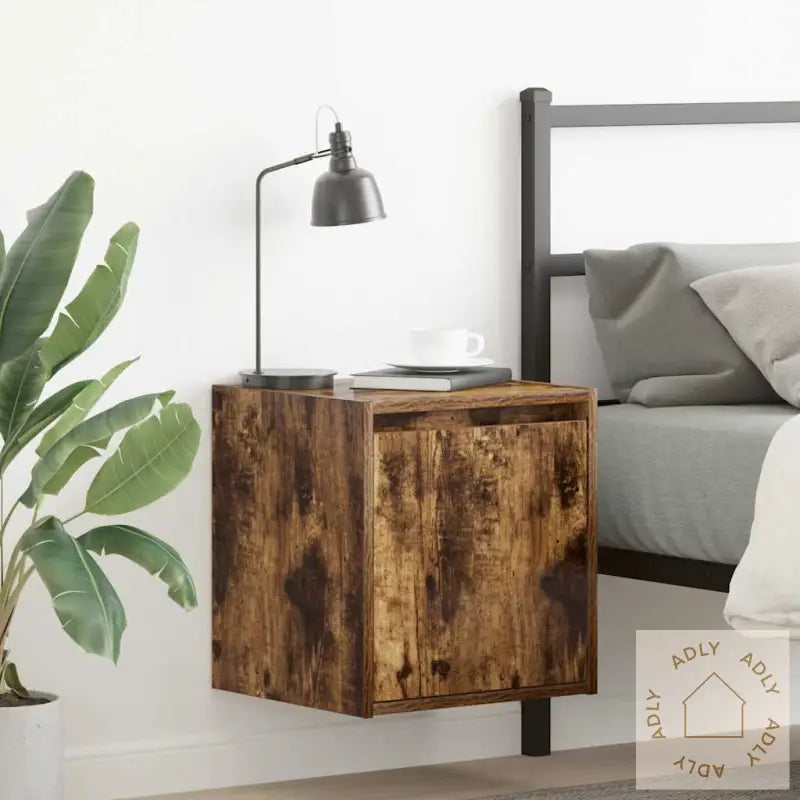 Veggmonterte Nattbord 2 Stk Røkt Eik 38X34X40 Cm