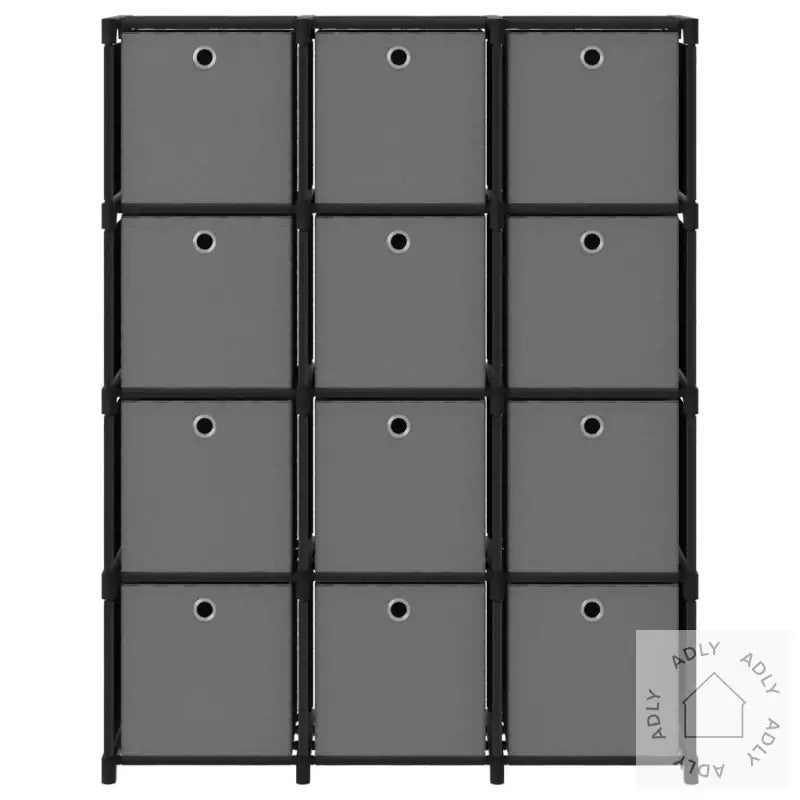 Displayhylle Med 12 Kuber Og Bokser Svart 103X30X141 Cm Stoff