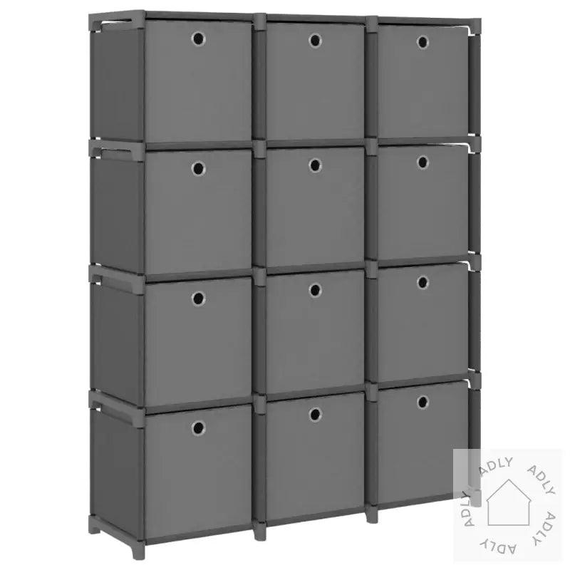 Displayhylle Med 12 Kuber Og Bokser Grå 103X30X141 Cm Stoff