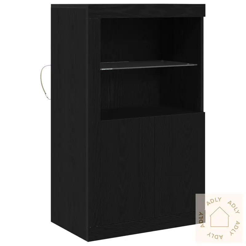 Sideboard Med Led-Lys Svart Eik 60,5X37X100 Cm