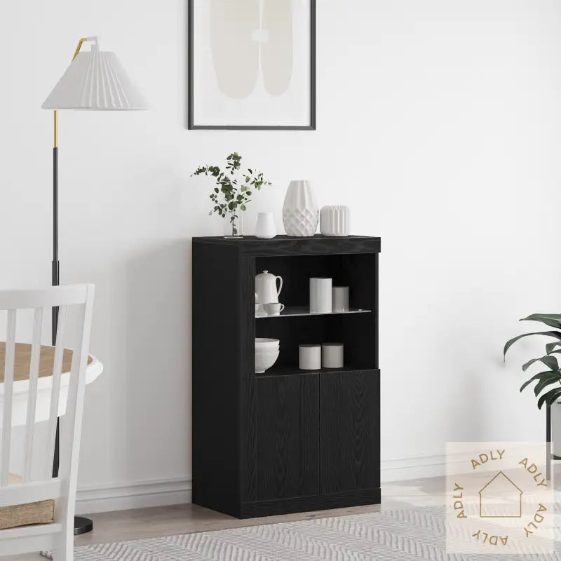 Sideboard Med Led-Lys Svart Eik 60,5X37X100 Cm