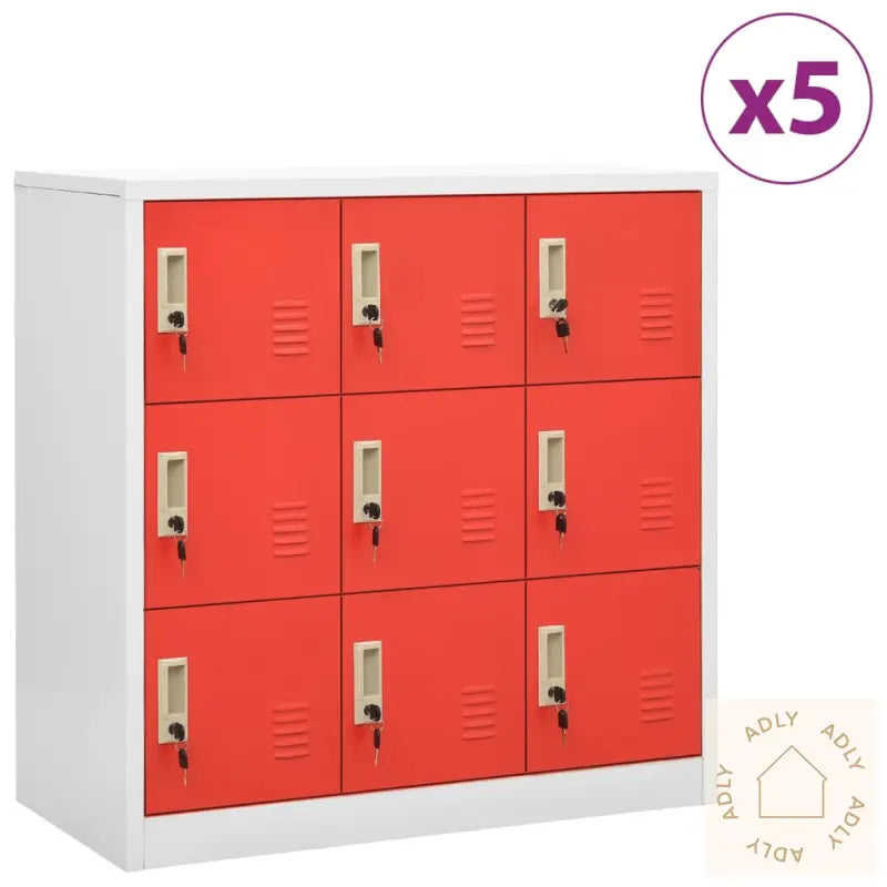 Oppbevaringsskap 5 Stk Lysegrå Og Rød 90X45X92,5 Cm Stål