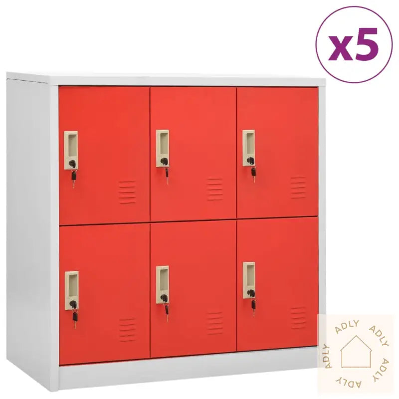 Oppbevaringsskap 5 Stk Lysegrå Og Rød 90X45X92,5 Cm Stål