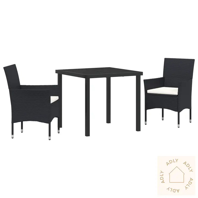 3-Delt Hage Spisestolsett Svart Poly Rattan