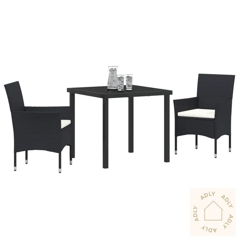 3-Delt Hage Spisestolsett Svart Poly Rattan