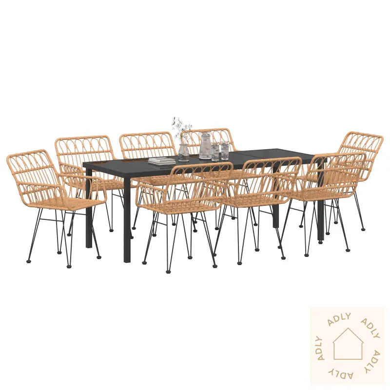 9 Delt Hage Spisesett Brun Poly Rattan