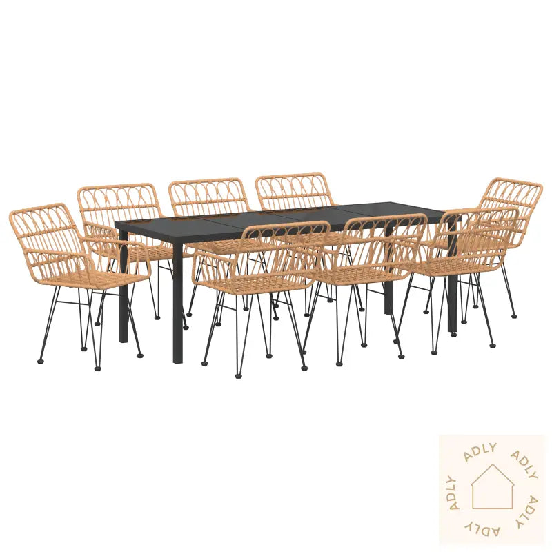 9 Delt Hage Spisesett Brun Poly Rattan
