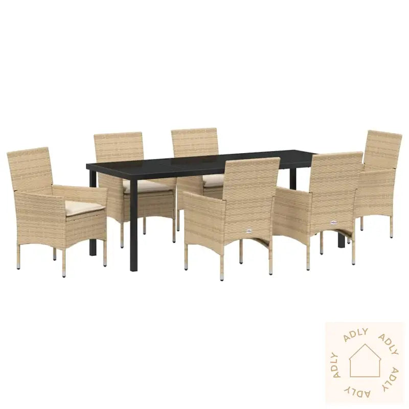 7-Delt Hagesett Med Puter I Beige Poly Rattan