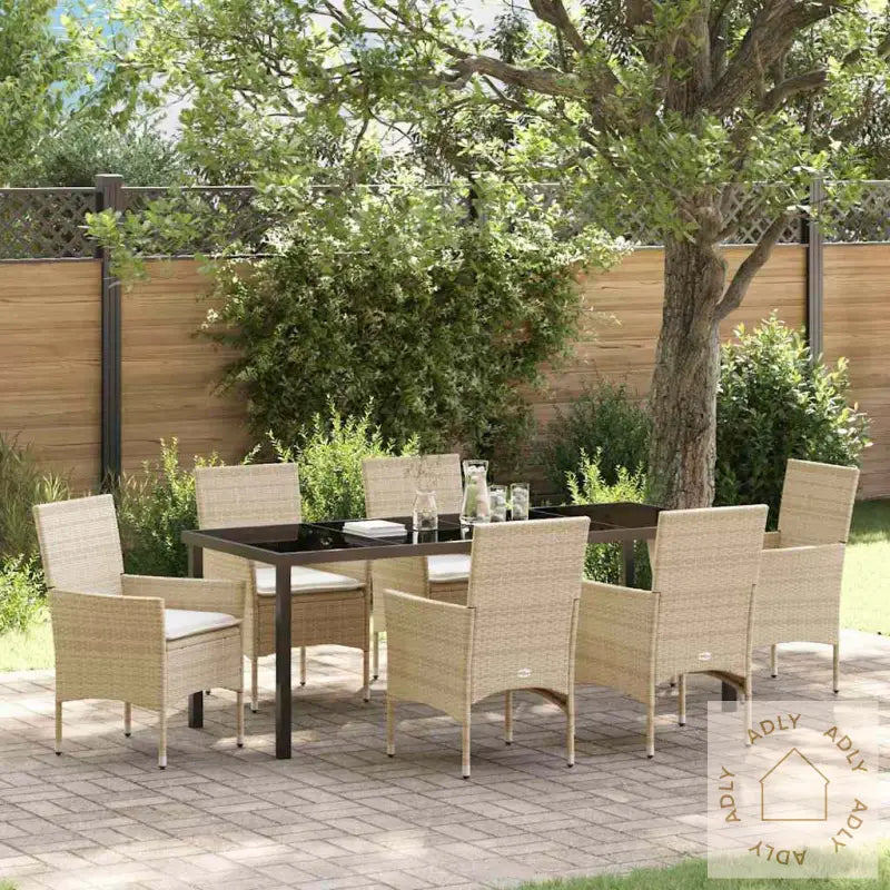7-Delt Hagesett Med Puter I Beige Poly Rattan