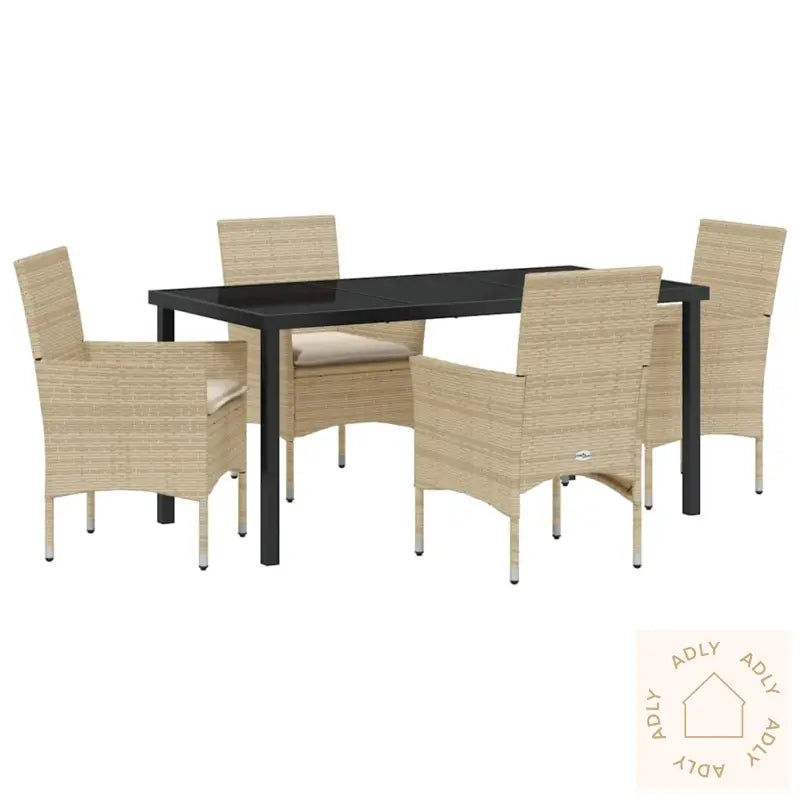 5-Delt Hagesett Med Puter, Beige Poly Rattan