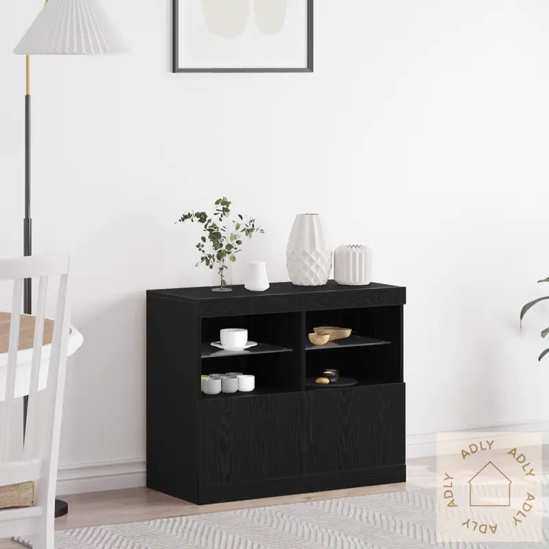 Sideboard Med Led Lys Svart Eik 81X37X67 Cm