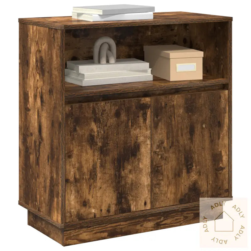Sideboard Med Led Røkt Eik 71X34,5X75 Cm Konstruert Tre