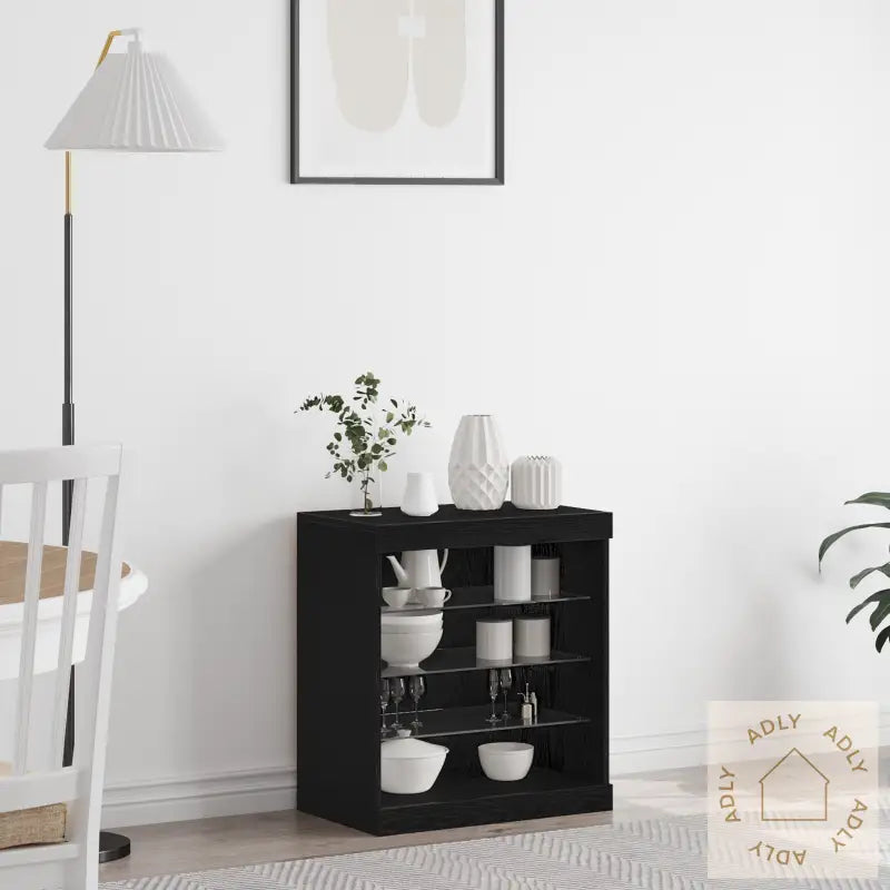 Sideboard Med Led Lys Svart Eik 60,5X37X67 Cm