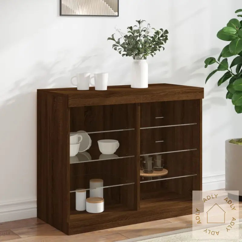 Skjenk Med Led-Lys Brun Eik 81X37X67 Cm
